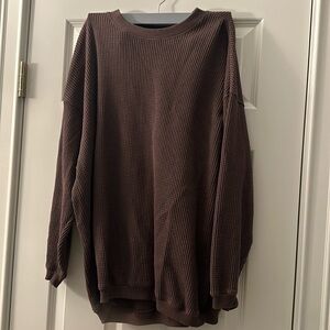 Oversized brown waffle crew neck